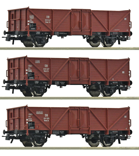 ROCO 6600075 3-tlg. Set Offene Güterwagen DB Spur H0