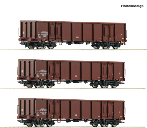 ROCO 6600103 3-tlg. Set Offene Güterwagen DR Spur H0