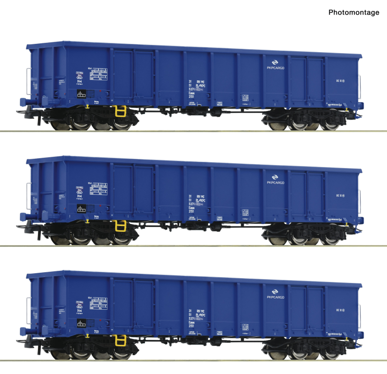 ROCO 6600100 3-tlg. Set Offene Güterwagen PKP Cargo Spur H0