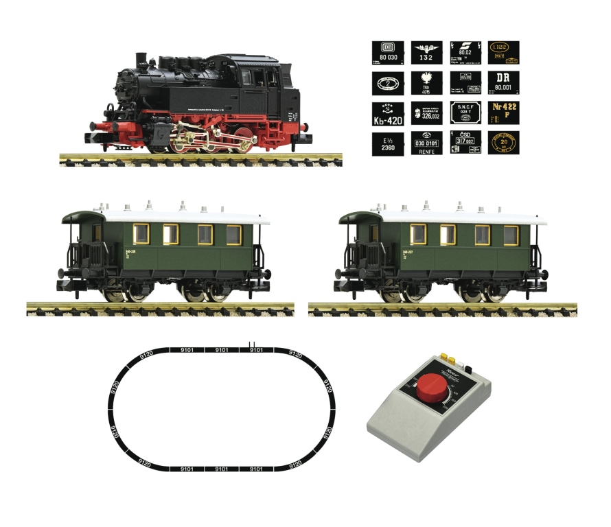 Fleischmann 5160003 Analog Start Set: Dampflokomotive BR 80 mit Personenzug Spur N