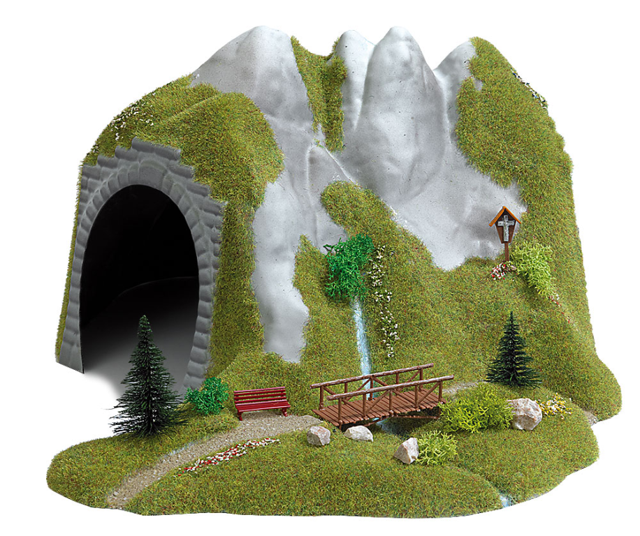 Busch 3016 Tunnel mit Bach und Holzsteg Spur H0