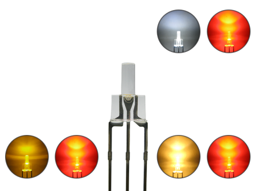 DUO LED 2mm lang klar 3pin Anode warmweiß / kaltweiß / gelb - rot