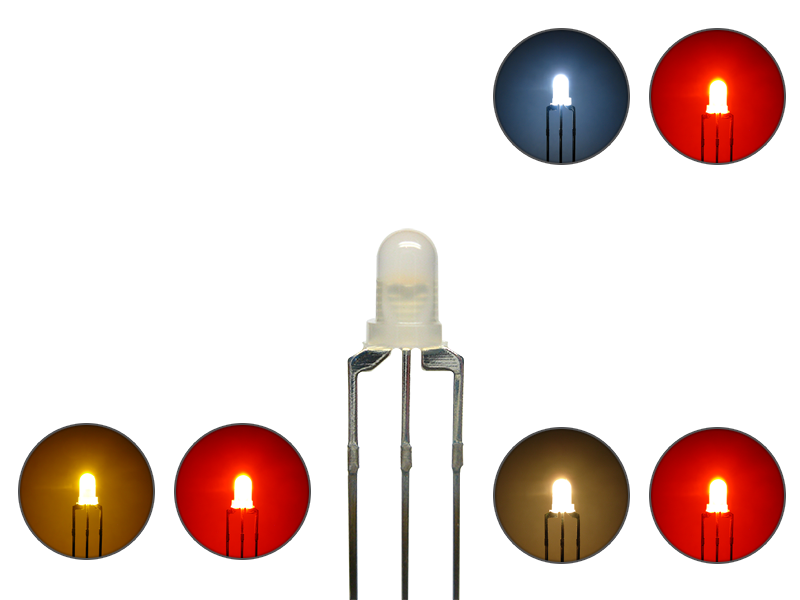 DUO LED 3mm diffus 3pin Anode warmweiß / kaltweiß / gelb - rot
