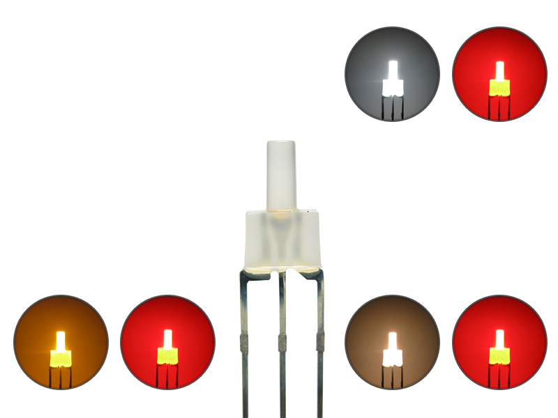 DUO LED 2mm lang diffus 3pin Anode warmweiß / kaltweiß / gelb - rot