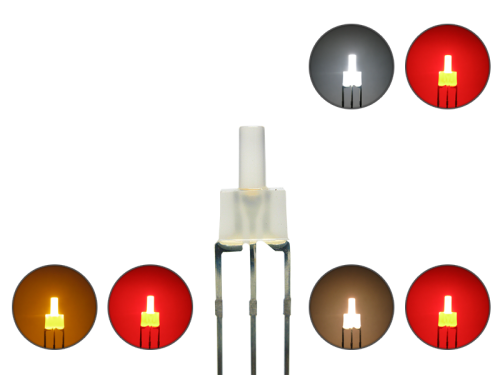 DUO LED 2mm lang diffus 3pin Anode warmweiß / kaltweiß / gelb - rot