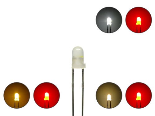 DUO Bi-Color Bipolar LED 3mm 2pin diffus warmweiß / kaltweiß / gelb - rot
