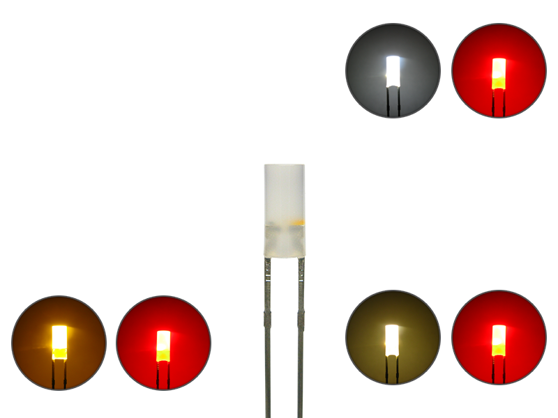 DUO Zylinder LED Bipolar 3mm 2pin diffus warmweiß / kaltweiß / gelb - rot