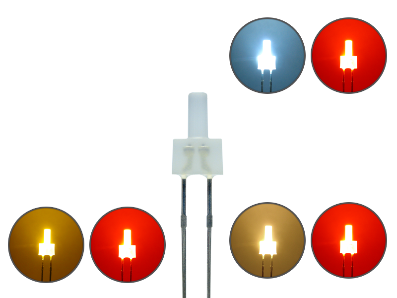 DUO LED 2mm lang Bipolar 2pin diffus warmweiß / kaltweiß / gelb - rot