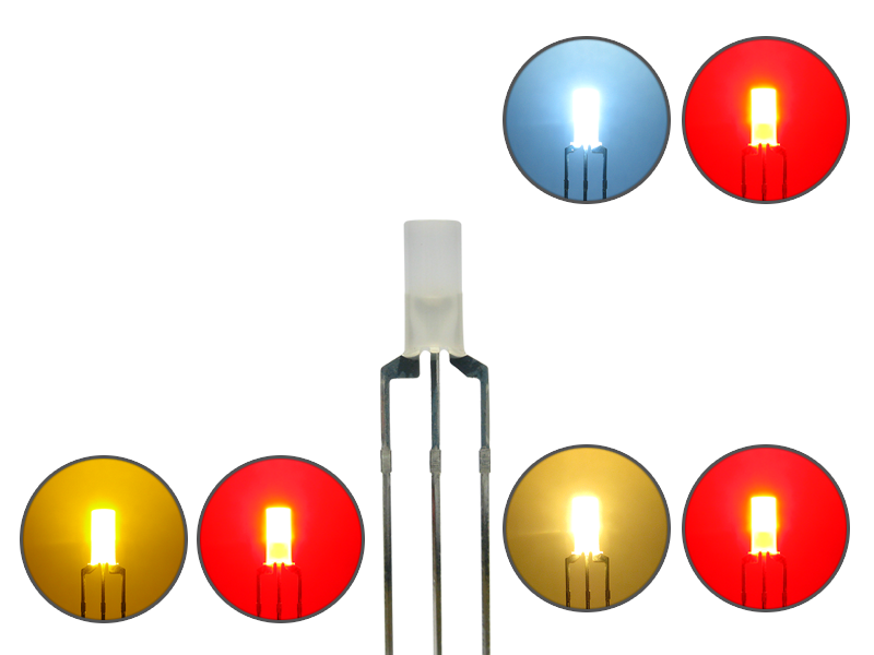 DUO Zylinder LED 3mm diffus 3pin Anode warmweiß / kaltweiß / gelb - rot