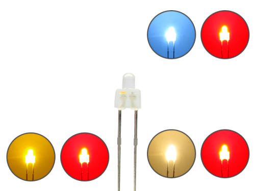 DUO LED 2mm kurz Bipolar 2pin diffus warmweiß / kaltweiß / gelb - rot