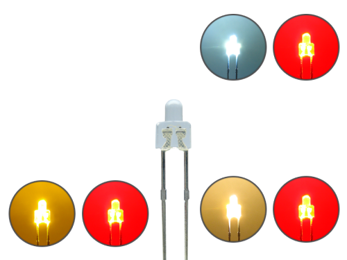 DUO LED 2mm kurz Bipolar 2pin klar warmweiß / kaltweiß / gelb - rot